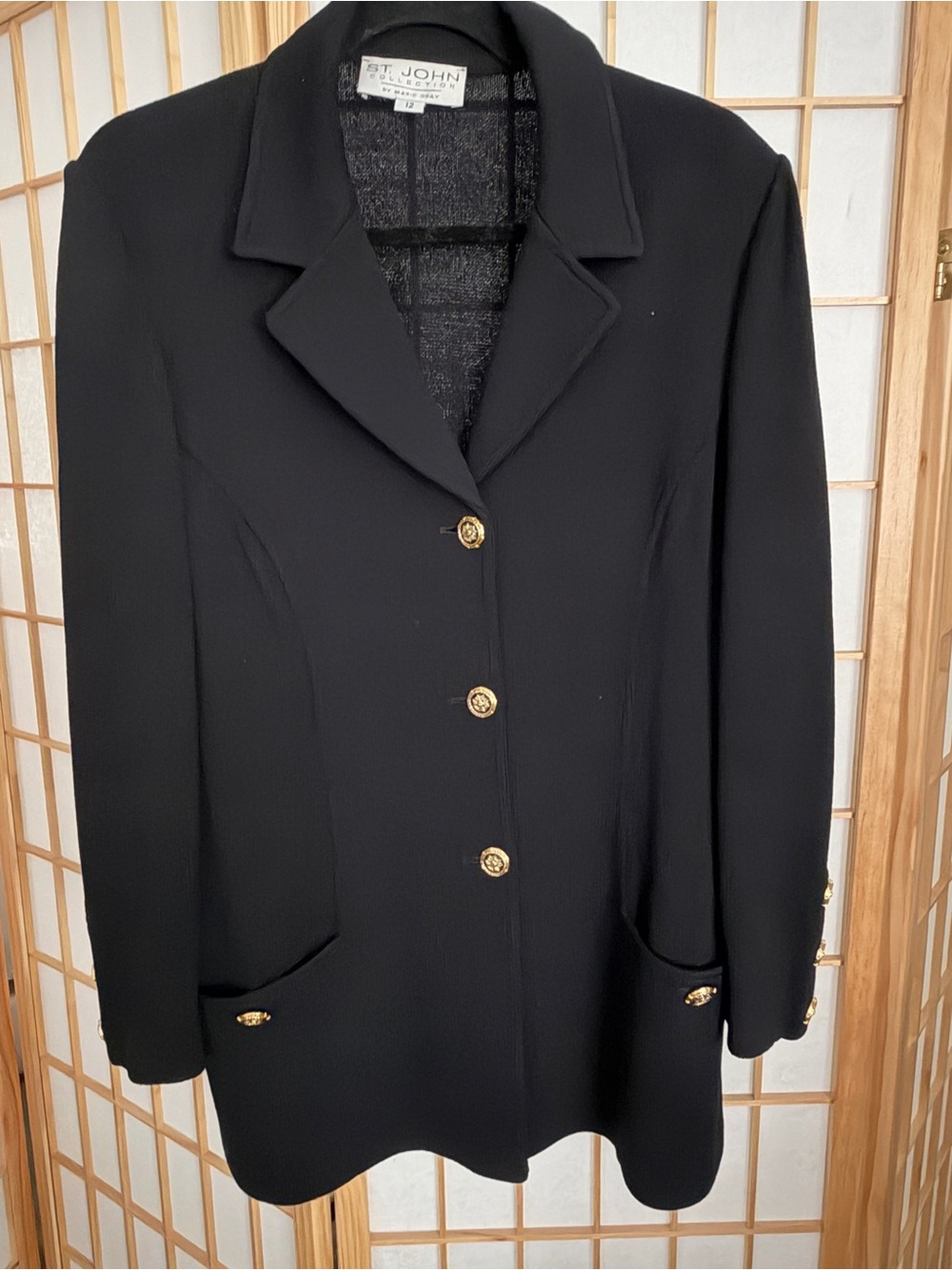 Vintage Knit St. John Black Gold-Button Blazer